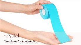  Presentation with hands holding - Amazing PPT theme having kinesiotape - female hands holding special physio backdrop and a lemonade colored foreground