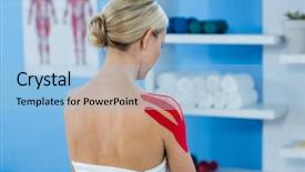 Presentation with shoulder - Colorful PPT theme enhanced with kinesiotape - female patient with tape backdrop and a light blue colored foreground