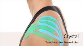  Presentation with shoulder - Slide deck featuring kinesiotape - female shoulder with physio tape background and a coral colored foreground