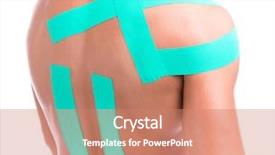  Presentation with shoulder - Colorful theme enhanced with kinesiotape - muscular man with adhesive tape backdrop and a coral colored foreground