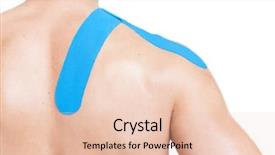  Presentation with frozen shoulder - Presentation having kinesiotape - muscular man with kinesiotaping background and a  colored foreground