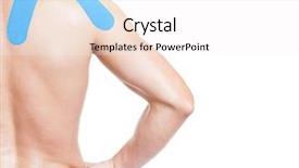  Presentation with shoulder - Presentation theme enhanced with kinesiotape - muscular man with kinesiotaping background and a  colored foreground
