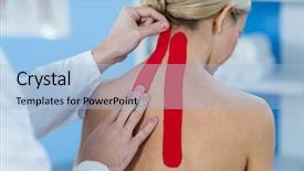  Presentation with physiotherapist - PPT theme with kinesiotape - physiotherapist sticking tape on female background and a light blue colored foreground