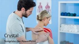  Presentation with physiotherapist - Beautiful PPT layouts featuring kinesiotape - physiotherapist sticking tape on female backdrop and a light blue colored foreground