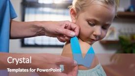  Presentation with physiotherapist - Beautiful slide set featuring kinesiotape - physiotherapist sticking tape on girl backdrop and a coral colored foreground