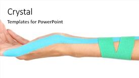  Presentation with physiotherapy - Audience pleasing PPT theme consisting of kinesiotape - physiotherapy concept female hand backdrop and a white colored foreground