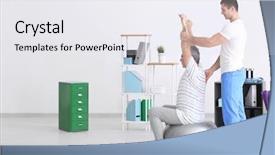  Presentation with modern medicine cardiology concept mixed - Beautiful slides featuring kinesiotherapy - physiotherapist working with senior patient backdrop and a  colored foreground