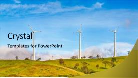  Presentation with offshore wind turbine - Presentation theme having save surroundings - horizontal axis wind turbines near background and a light blue colored foreground