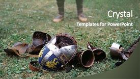  Presentation with armor - Slide set consisting of knight shining armor - legs in a bast shoes background and a gray colored foreground