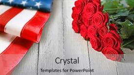  Presentation with usa flag - PPT theme featuring king birthday - roses and usa flag background and a light gray colored foreground