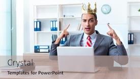  Presentation with king - Slide set with king-businessman-at-his-workplace background and a mint green colored foreground
