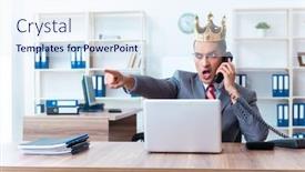  Presentation with king - Theme consisting of king-businessman-at-his-workplace background and a sky blue colored foreground