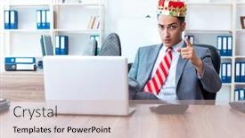  Presentation with king - Slide set consisting of king-businessman-at-his-workplace background and a soft green colored foreground