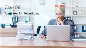  Presentation with king - Slide deck with king-businessman-at-his-workplace background and a sky blue colored foreground