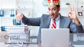  Presentation with king - PPT theme consisting of king-businessman-at-his-workplace background and a light blue colored foreground