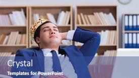  Presentation with office king - Audience pleasing slides consisting of king-businessman-working backdrop and a ocean colored foreground