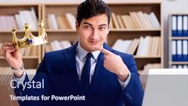  Presentation with office king - Amazing presentation design having king-businessman-working backdrop and a navy blue colored foreground