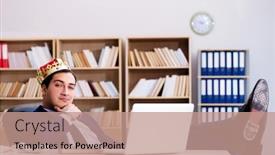  Presentation with office king - Presentation theme enhanced with king-businessman-working background and a coral colored foreground