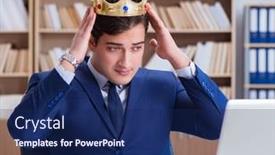  Presentation with office king - Cool new slide set with king-businessman-working backdrop and a navy blue colored foreground