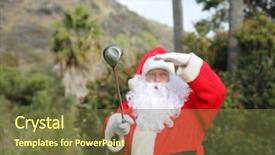  Presentation with black and gold christmas - PPT theme featuring king clubs - christmas santa claus plays golf background and a tawny brown colored foreground