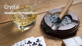  Presentation with whisky - PPT theme featuring king clubs - close-up of cards by whisky background and a coral colored foreground