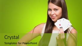  Presentation with playing cards - Colorful PPT theme enhanced with king clubs - young woman holding playing cards backdrop and a gold colored foreground