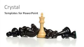  Presentation with king - Colorful presentation design enhanced with king piece surrounding by oponent pieces defeted isolaed on a white background backdrop and a white colored foreground