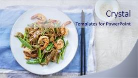  Presentation with noodles - Slide deck having king prawns with rice noodles background and a lemonade colored foreground