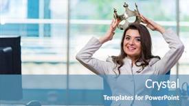  Presentation with office king - Slides enhanced with king queen - businesswoman sitting at the office background and a teal colored foreground