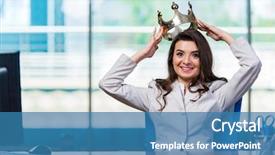  Presentation with office king - Audience pleasing PPT layouts consisting of king queen - businesswoman sitting at the office backdrop and a teal colored foreground