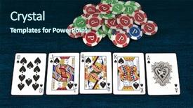  Presentation with poker - Amazing PPT theme having king queen - poker royal flush combination backdrop and a navy blue colored foreground