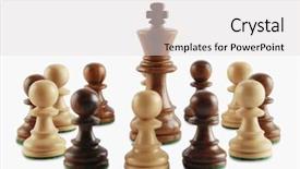  Presentation with global chess - Amazing PPT theme having king surrounded by chess pawns backdrop and a light gray colored foreground