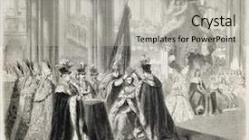  Presentation with king throne - Audience pleasing slide deck consisting of king throne - antique illustration of coronation cerimony backdrop and a  colored foreground