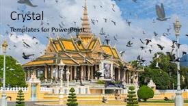  Presentation with cambodia - PPT theme enhanced with king throne - royal palace in phnom pehn background and a light blue colored foreground