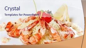 Presentation with tiger shrimp - Slides with king tiger prawn shrimp with rice background and a sky blue colored foreground