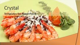  Presentation with tiger shrimp - Theme with king tiger prawn shrimp on a bed of rice background and a blonde colored foreground