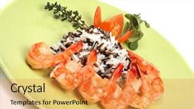  Presentation with tiger shrimp - Colorful PPT layouts enhanced with king tiger prawn shrimp on a bed of rice backdrop and a gold colored foreground
