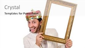  Presentation with picture frame - Audience pleasing theme consisting of king with picture frame on white backdrop and a white colored foreground