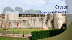  Presentation with medieval london - Audience pleasing PPT layouts consisting of kingdom hearts - medieval castle tower backdrop and a sky blue colored foreground