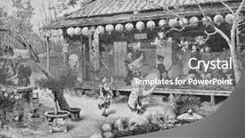  Presentation with engraving - Cool new PPT theme with kingdom of the mikado japan backdrop and a gray colored foreground