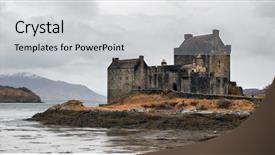  Presentation with english castle - Beautiful presentation design featuring british isles - eilean donan castle at dornie backdrop and a light gray colored foreground