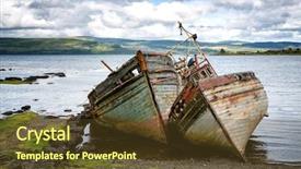 Presentation with fishing boats - Slide set consisting of la el saler beach - two abandoned fishing boats background and a tawny brown colored foreground
