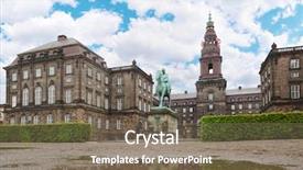  Presentation with equestrian - Slide set consisting of kings court - christiansborg palace and equestrian statue background and a violet colored foreground