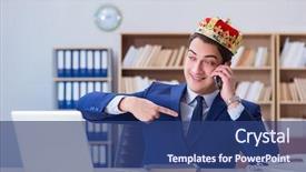  Presentation with office king - Colorful presentation theme enhanced with kings crown - king businessman working backdrop and a ocean colored foreground