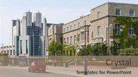  Presentation with university buildings - Audience pleasing presentation design consisting of kingston-canada-august-2-2014 backdrop and a coral colored foreground