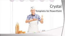  Presentation with ice cream cone - Cool new PPT layouts with kiosk - mature ice cream seller holding backdrop and a white colored foreground