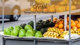  Presentation with kiosk - Presentation theme enhanced with kiosk - tropical fruits at a street background and a gold colored foreground
