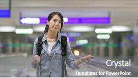 Presentation with woman car driver map - Colorful slides enhanced with kiosk check service - woman go travel and carry backdrop and a gray colored foreground