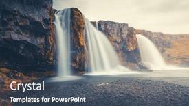  Presentation with waterfall - Theme having kirkjufellsfoss-waterfall-and-kirkjufell-mountain background and a ocean colored foreground