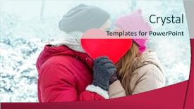  Presentation with winter ice - Presentation theme consisting of kiss love - winter valentine couple in ice background and a sky blue colored foreground